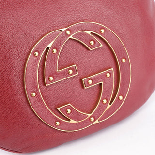 Gucci Burgundy Leather Stud GG Shoulder Bag