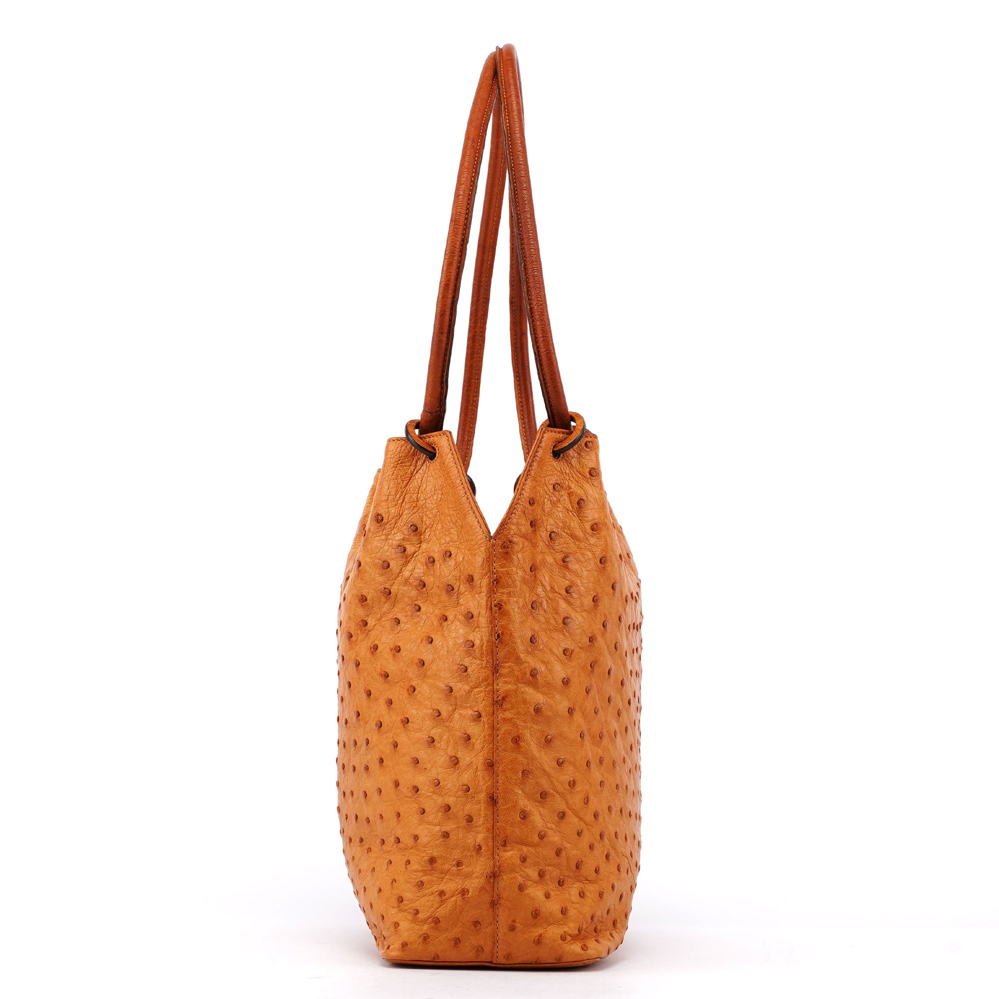 Gucci Schultertasche mit Kordelzug aus Straußenleder in Cognac
