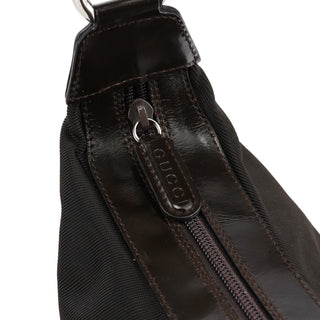Gucci Dark Green Nylon Bamboo Shoulder Bag