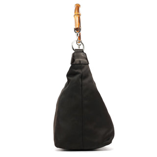 Gucci Dark Green Nylon Bamboo Shoulder Bag