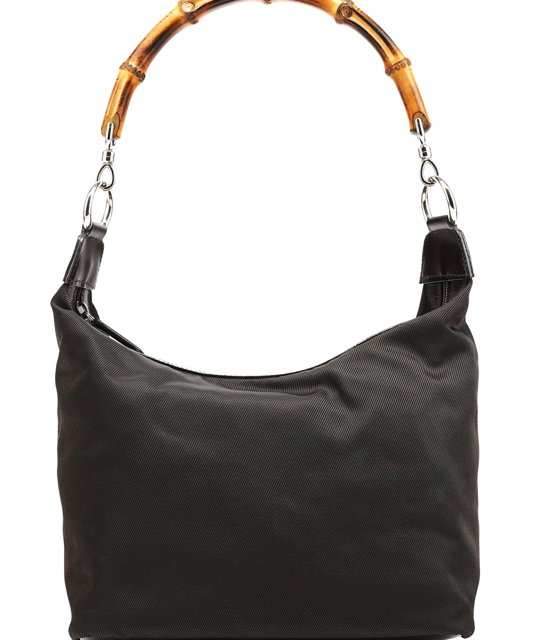Gucci Dark Green Nylon Bamboo Shoulder Bag