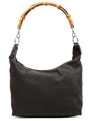Gucci Dark Green Nylon Bamboo Shoulder Bag