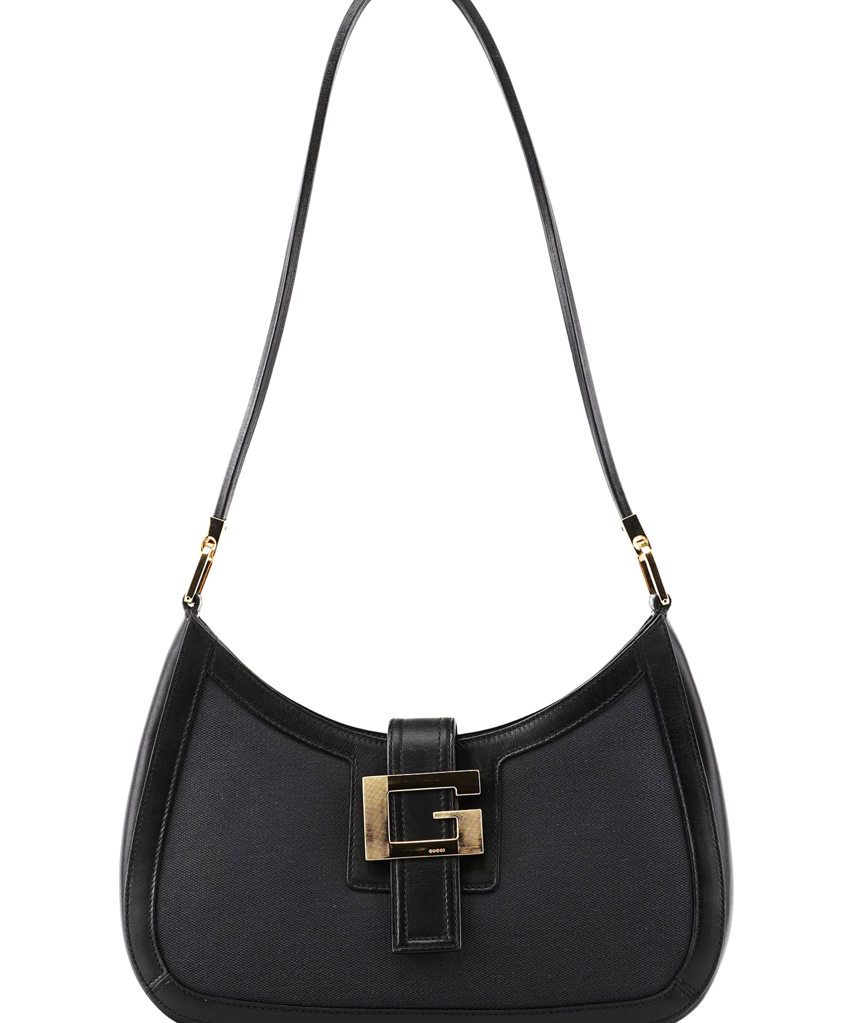 Gucci Fall 2000 Black Canvas Leather Square G Shoulder Bag