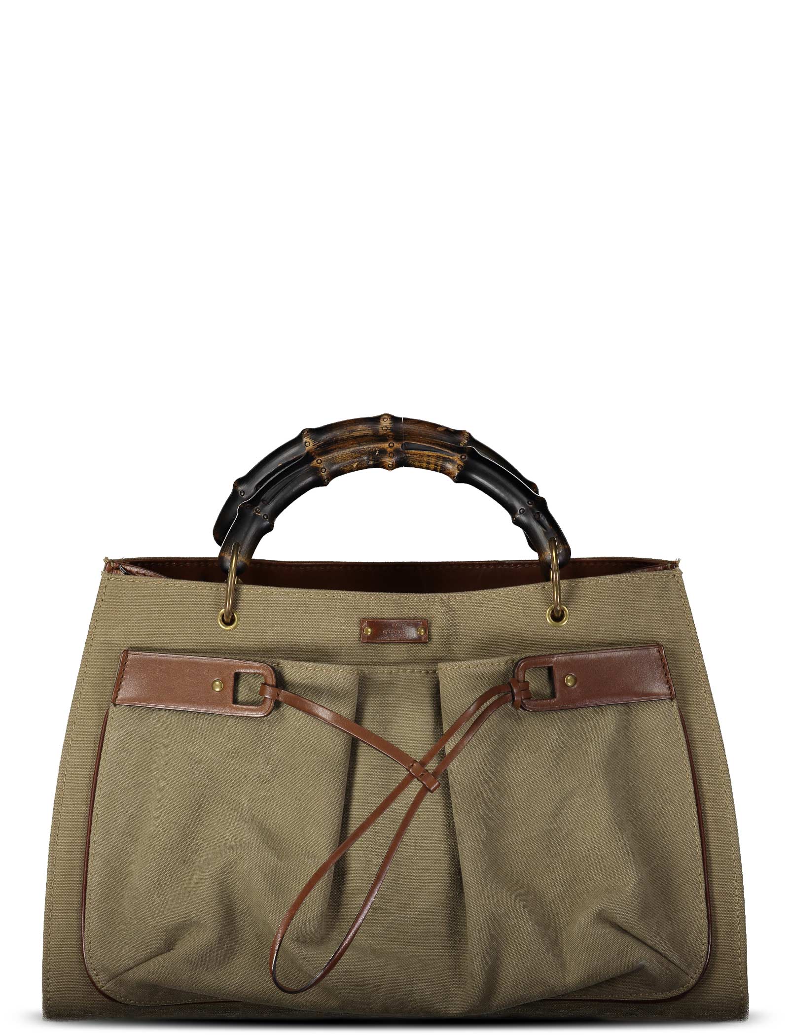 Gucci Fall 2002 Bamboo Handle Canvas Handbag