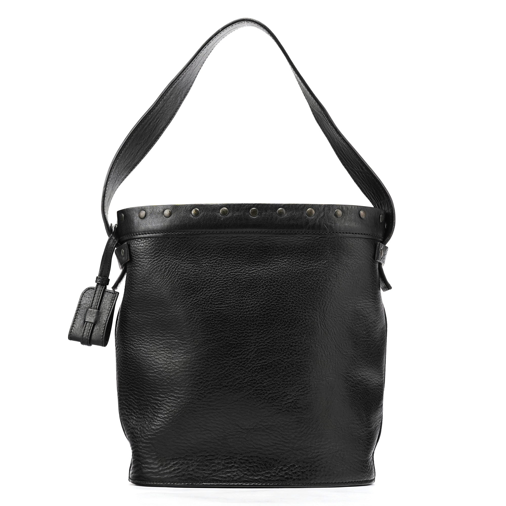 Gucci Automne 2002 Sac seau en cuir noir et bois