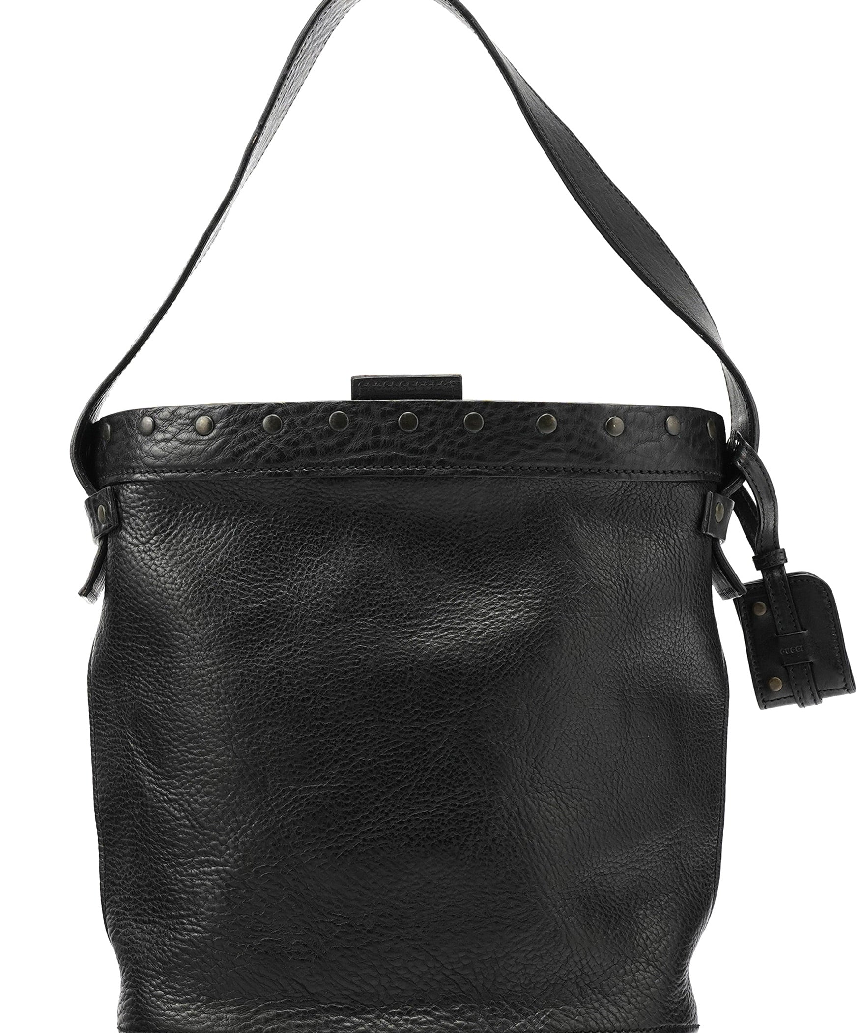 Gucci Fall 2002 Black Leather Wood Bucket Bag