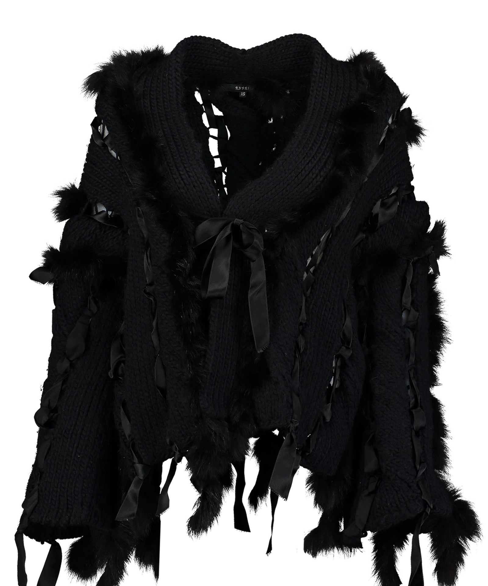 Gucci Fall 2002 Fox Fur Black Wool Knit Sweater