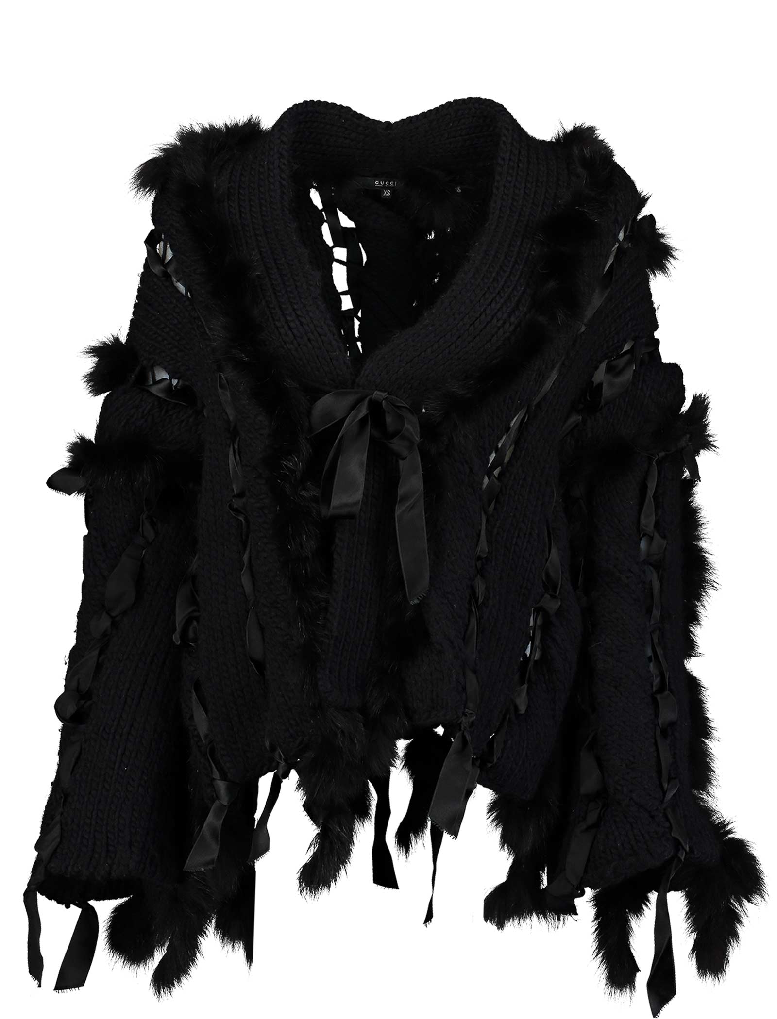 Gucci Fall 2002 Fox Fur Black Wool Knit Sweater