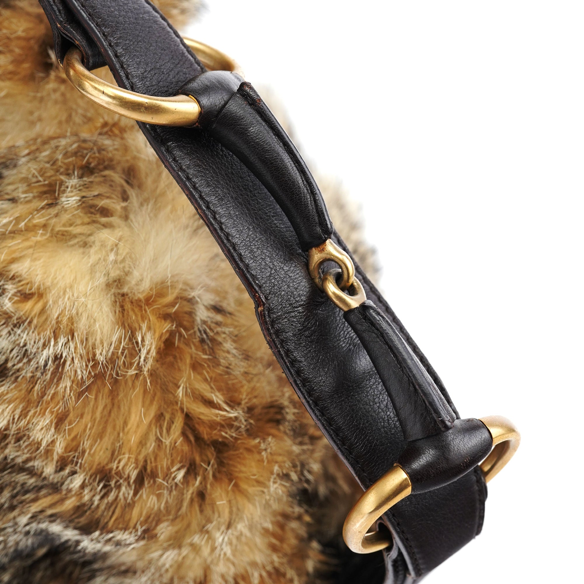 Gucci Fox Fur Horsebit Hobo Shoulder Bag