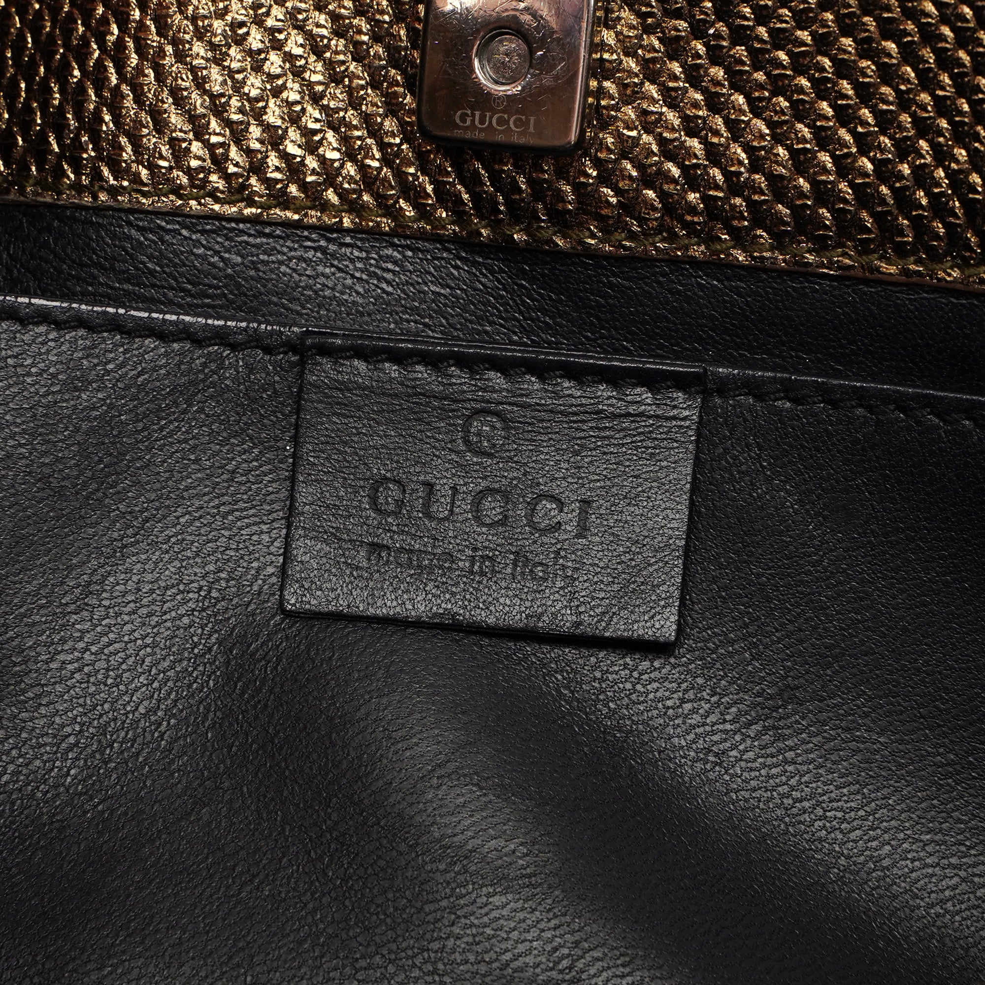 Gucci Gold Lizard Embossed Shoulder Bag