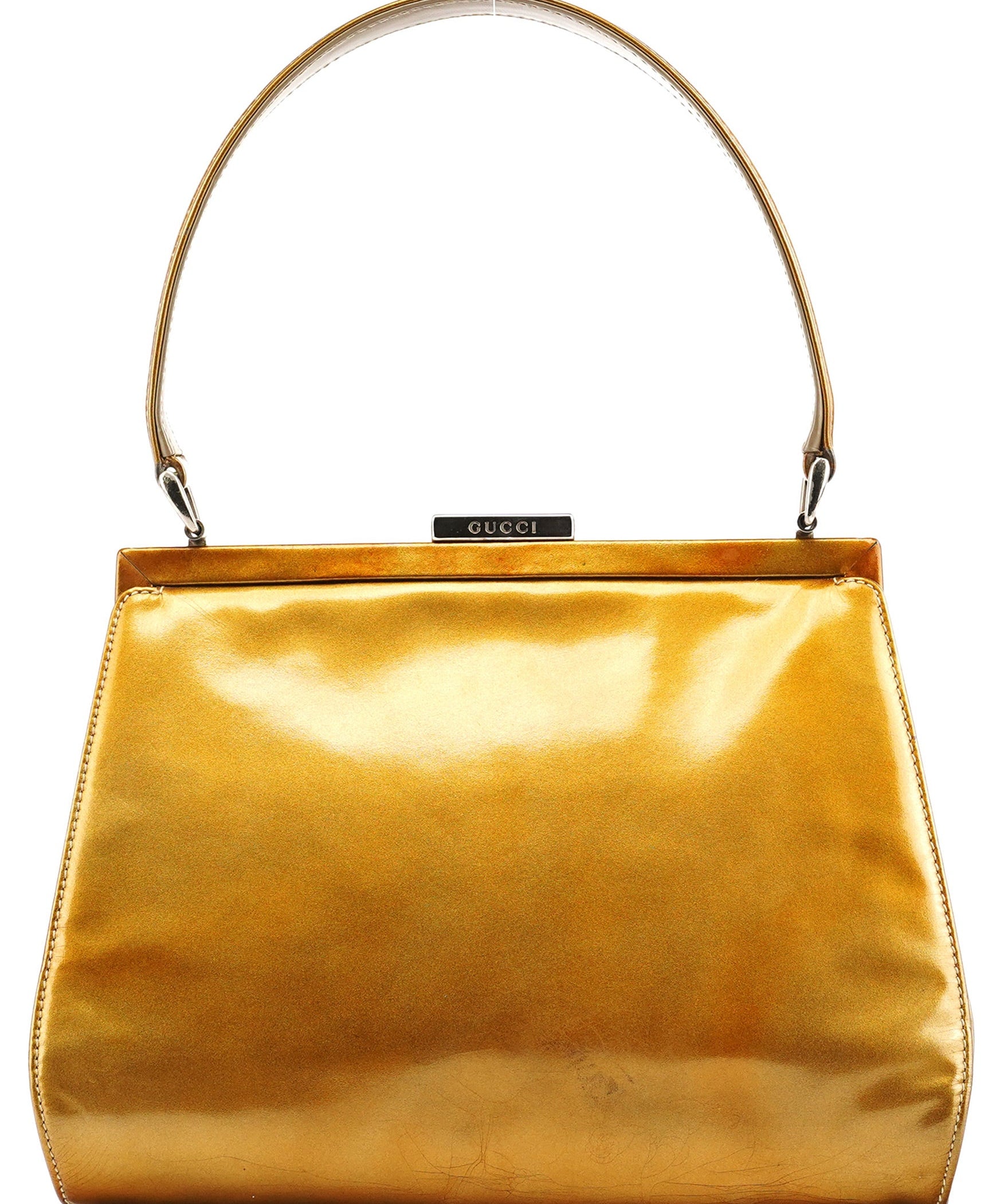 Gucci Gold Patent Leather Clutch Shoulder Bag