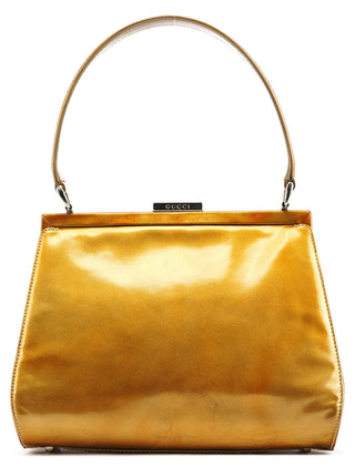 Gucci Gold Patent Leather Clutch Shoulder Bag