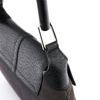 Gucci Grey Black Canvas Jackie Bamboo Shoulder Bag