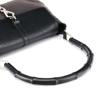 Gucci Grey Black Canvas Jackie Bamboo Shoulder Bag