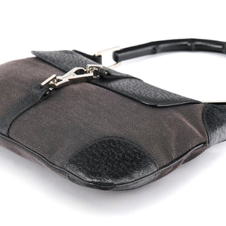 Gucci Grey Black Canvas Jackie Bamboo Shoulder Bag