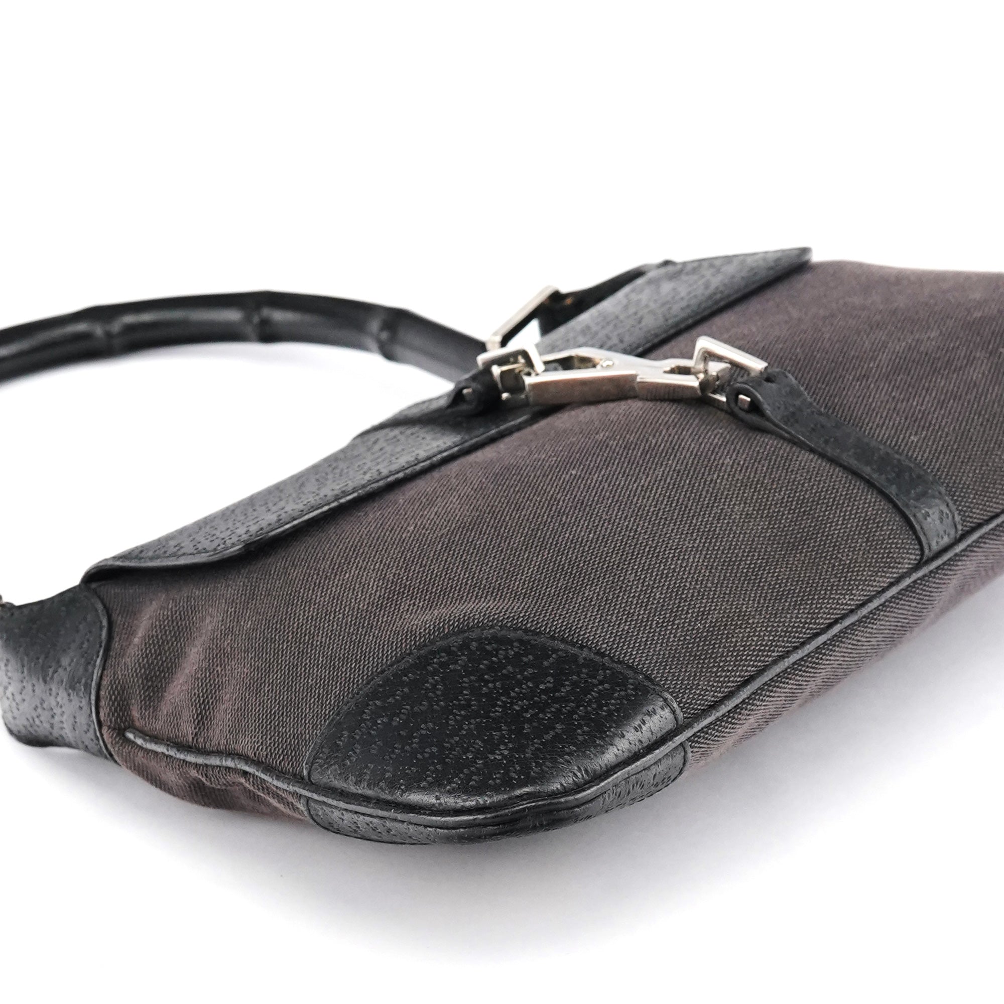Gucci Sac porté épaule Jackie Bamboo en toile grise et noire