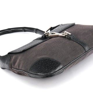 Gucci Grey Black Canvas Jackie Bamboo Shoulder Bag