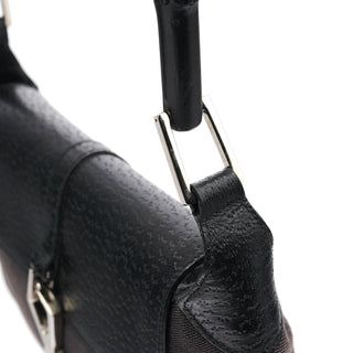 Gucci Grey Black Canvas Jackie Bamboo Shoulder Bag