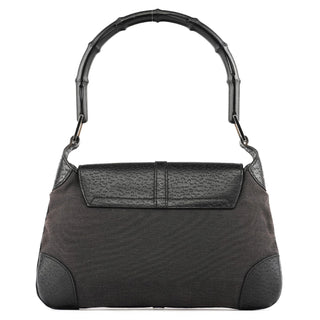 Gucci Grey Black Canvas Jackie Bamboo Shoulder Bag