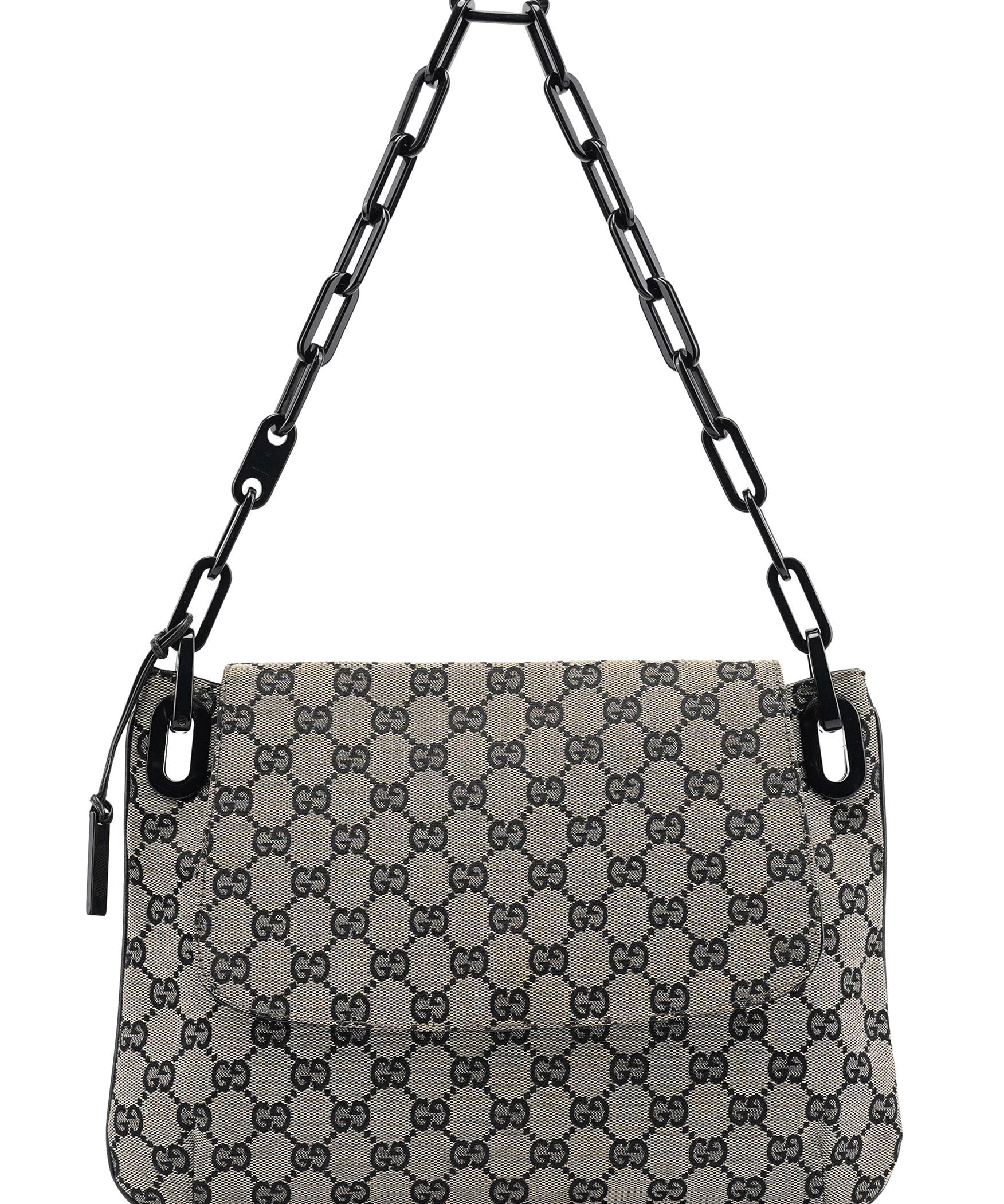 Gucci Grey GG Black Plastic Chain Shoulder Bag