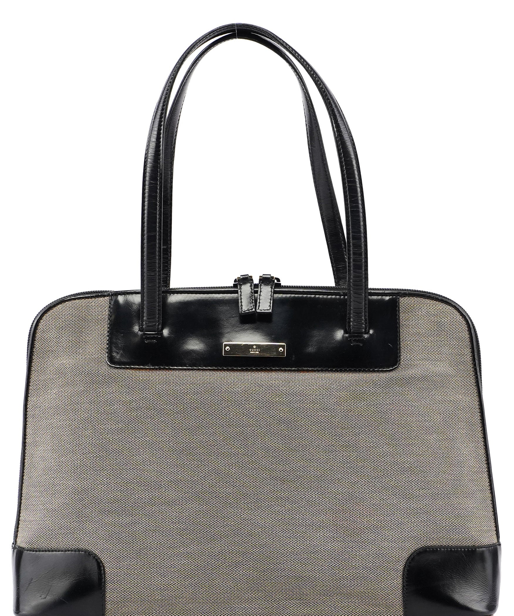 Gucci Gucci Beige Canvas Black Spazz Trim Tote