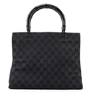 Gucci Gucci Black Canvas GG Bamboo Tote