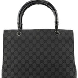 Gucci Gucci Black Canvas GG Bamboo Tote
