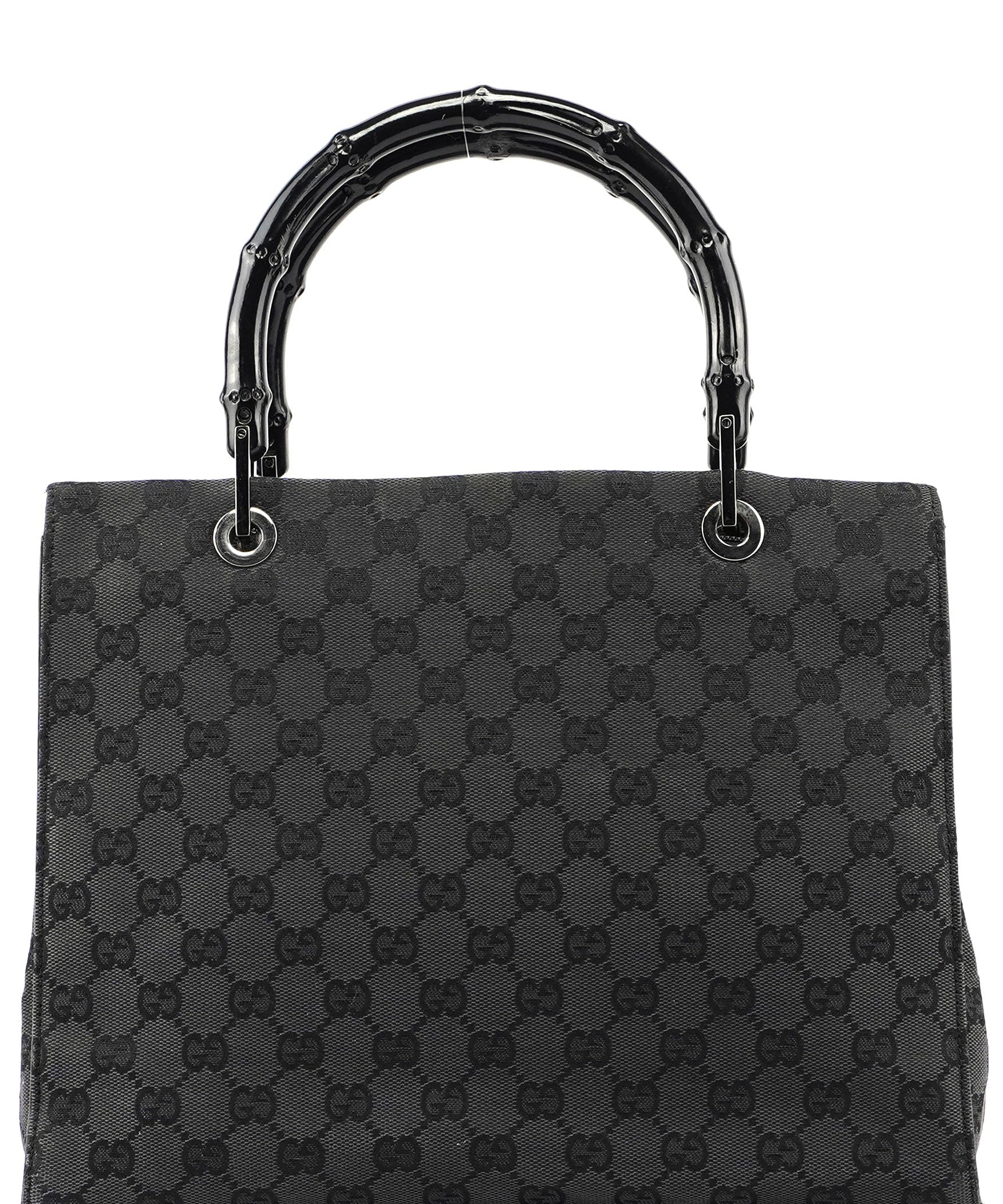 Gucci Gucci Black Canvas GG Bamboo Tote