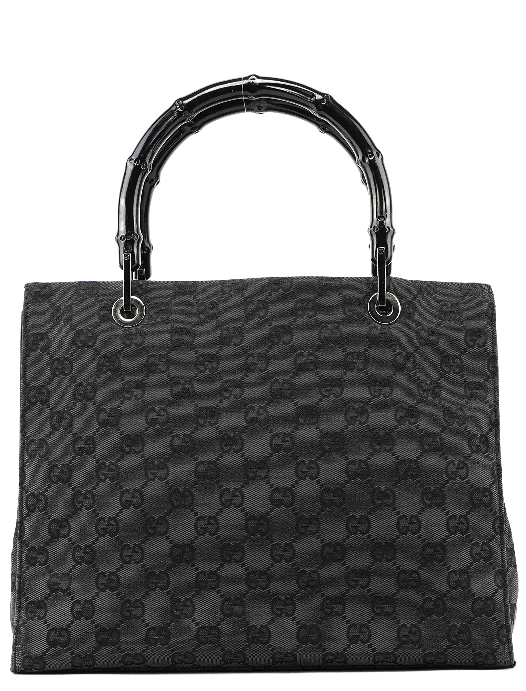 Gucci Gucci Black Canvas GG Bamboo Tote