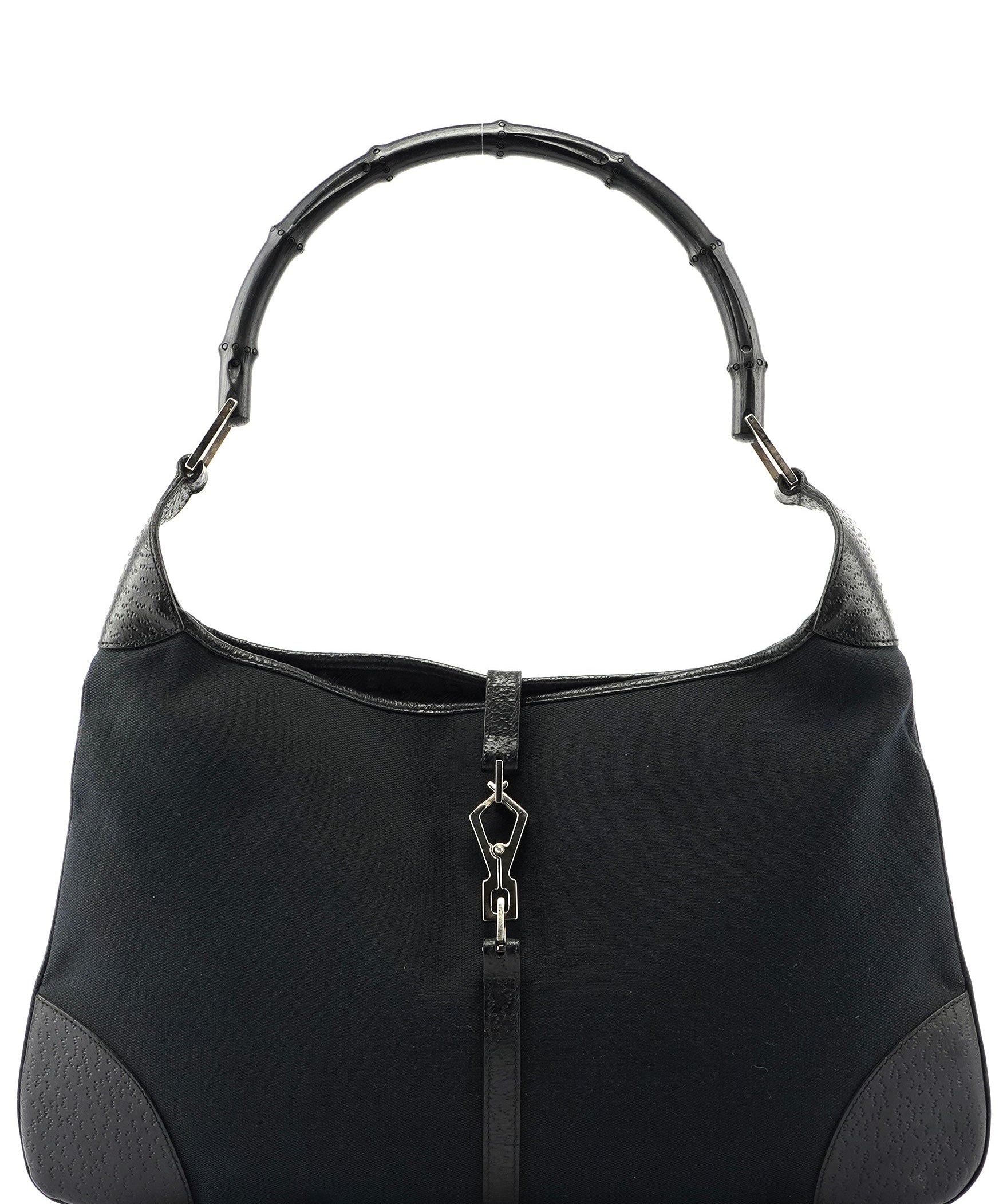 Gucci Gucci Black Canvas Jackie Bamboo Shoulder Bag