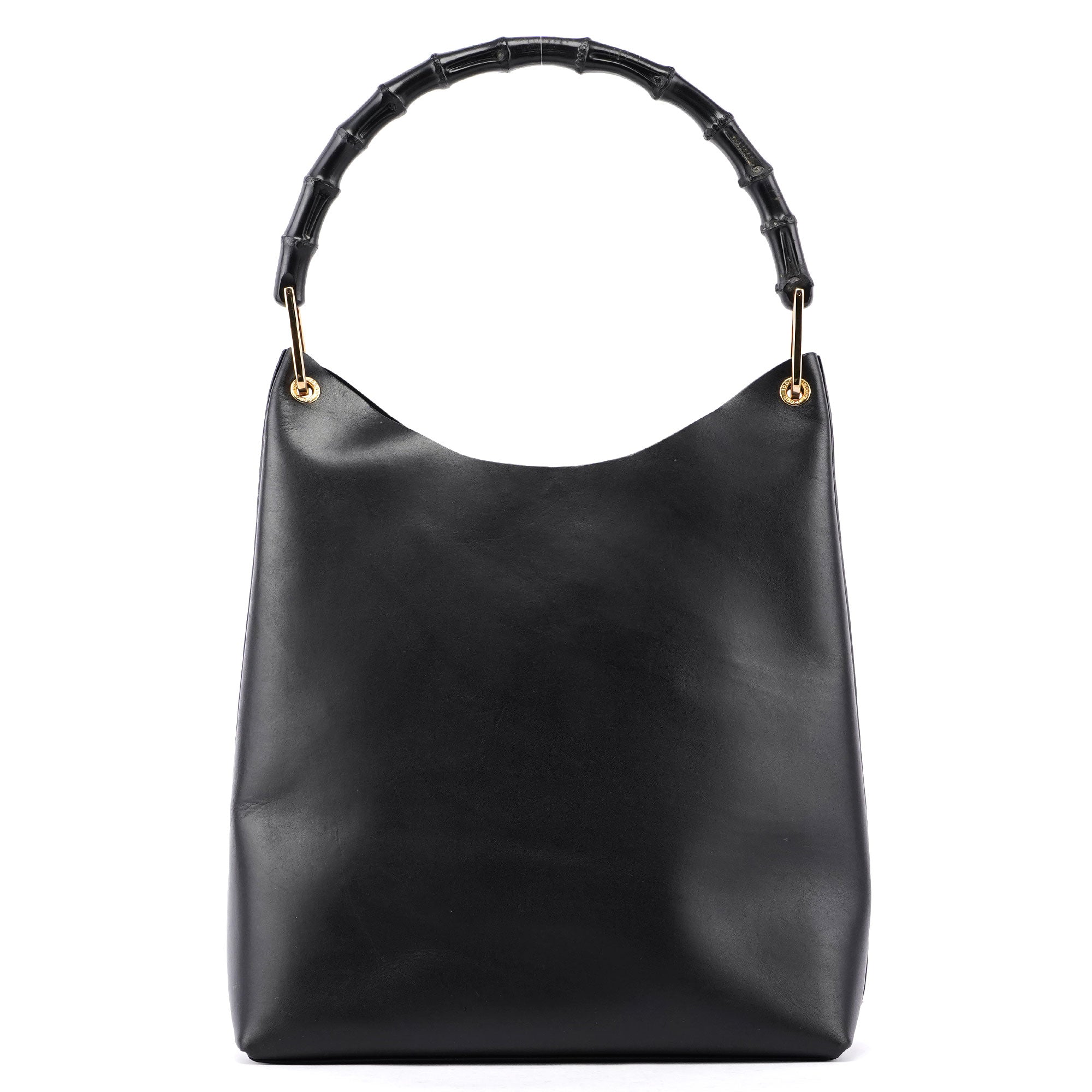 Gucci Gucci Black Leather Bamboo Hobo W/ Pouch