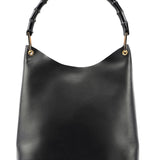 Gucci Gucci Black Leather Bamboo Hobo W/ Pouch