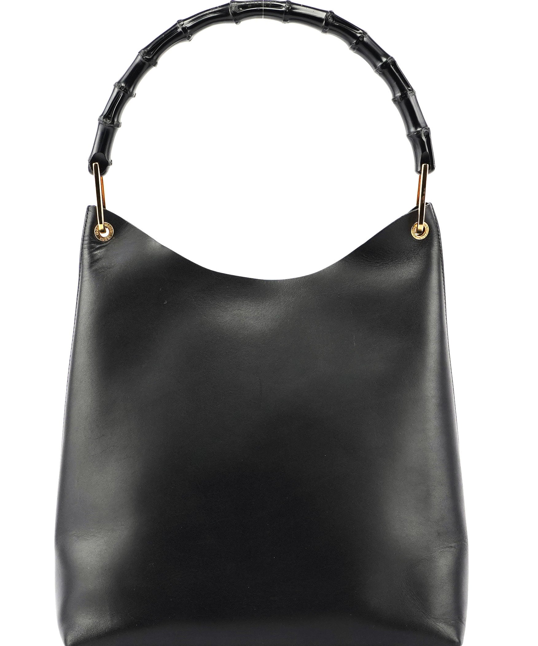 Gucci Gucci Black Leather Bamboo Hobo W/ Pouch