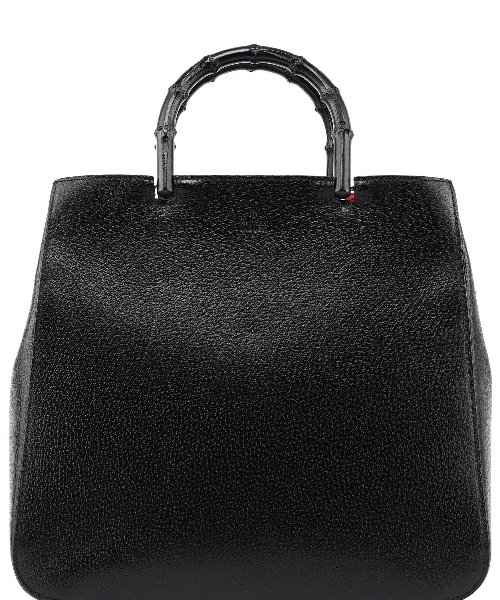 Gucci Guci Black Leather Bamboo Tote Red Int