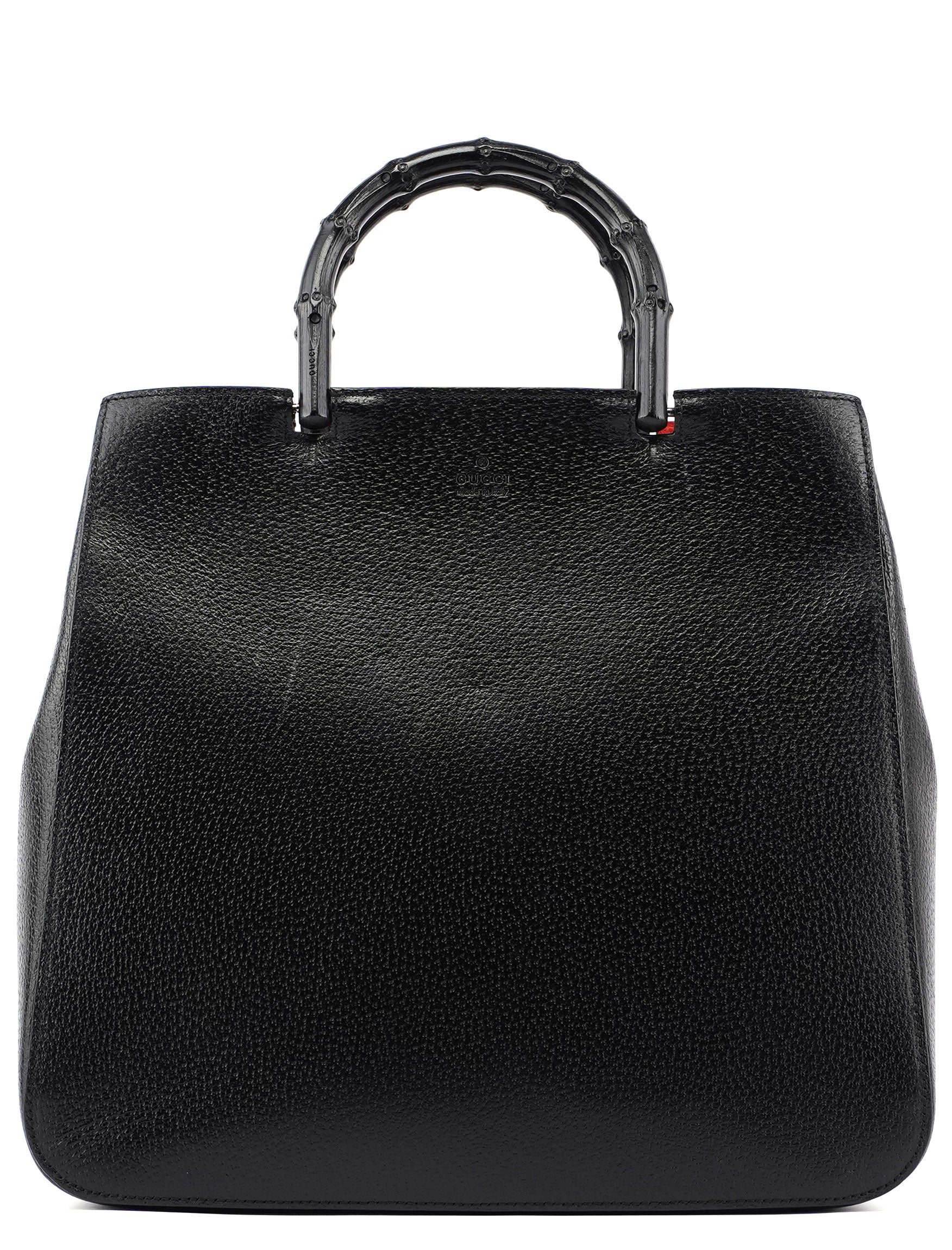 Gucci Guci Black Leather Bamboo Tote Red Int