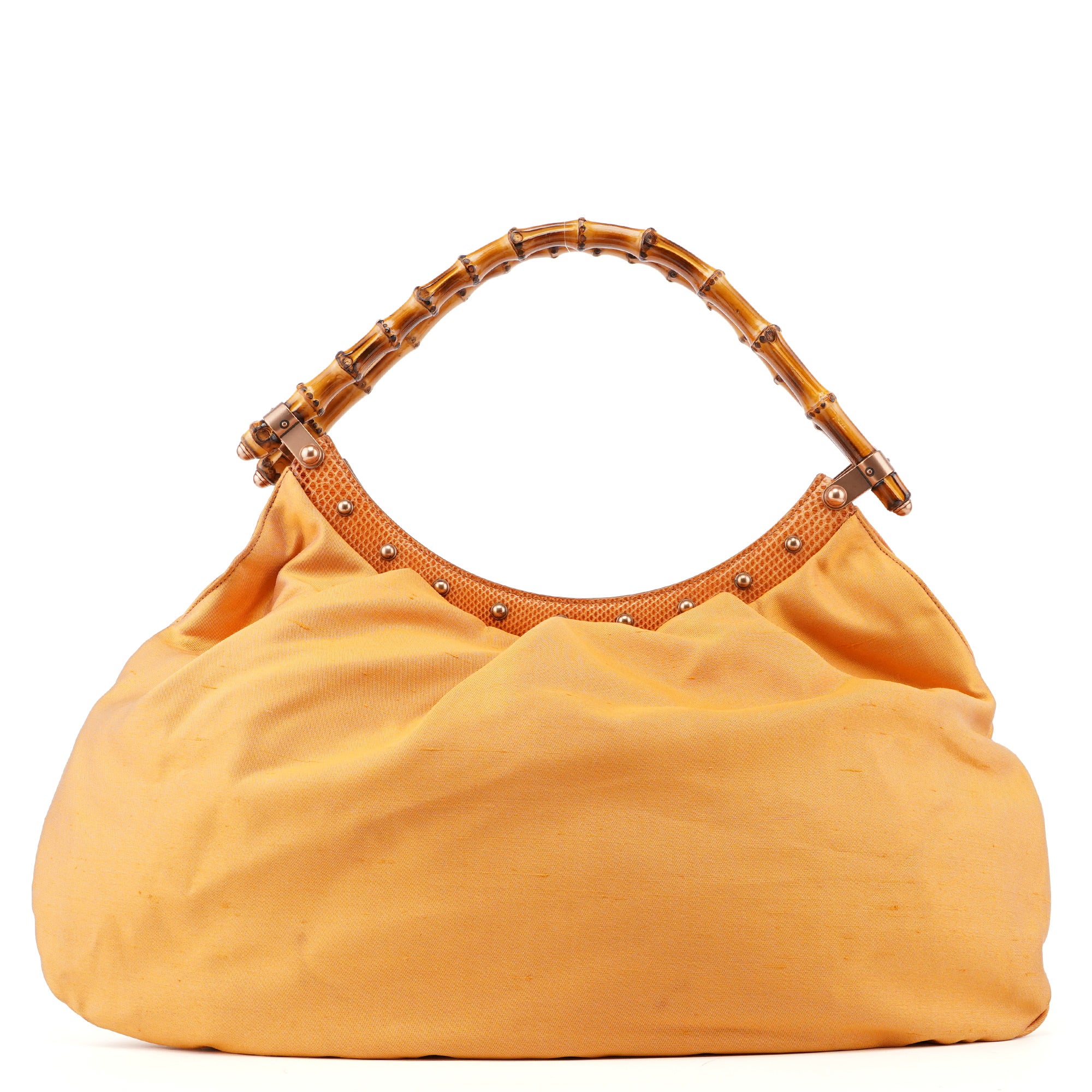 Gucci Light Brown Satin Bamboo Shoulder Bag