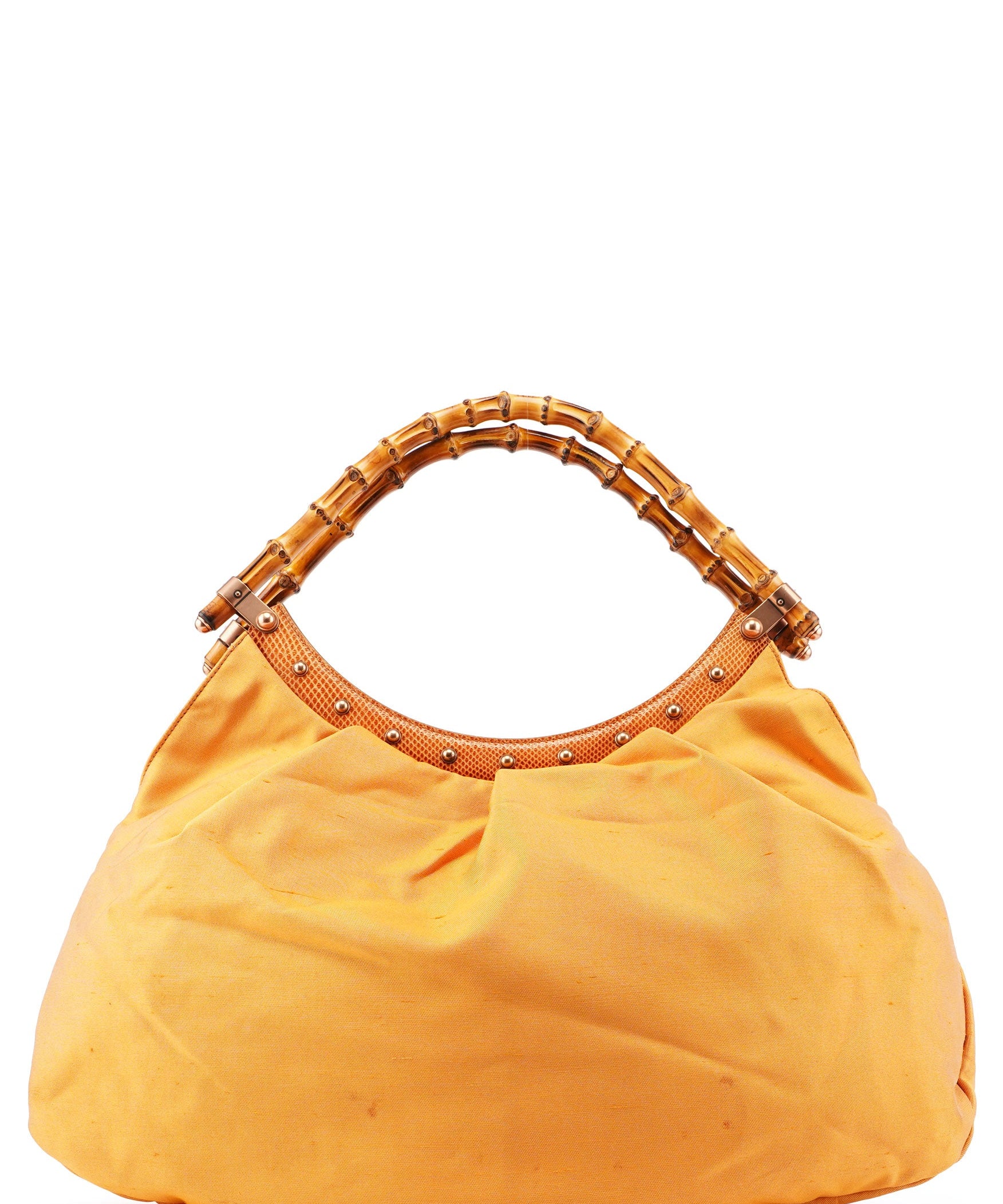 Gucci Light Brown Satin Bamboo Shoulder Bag