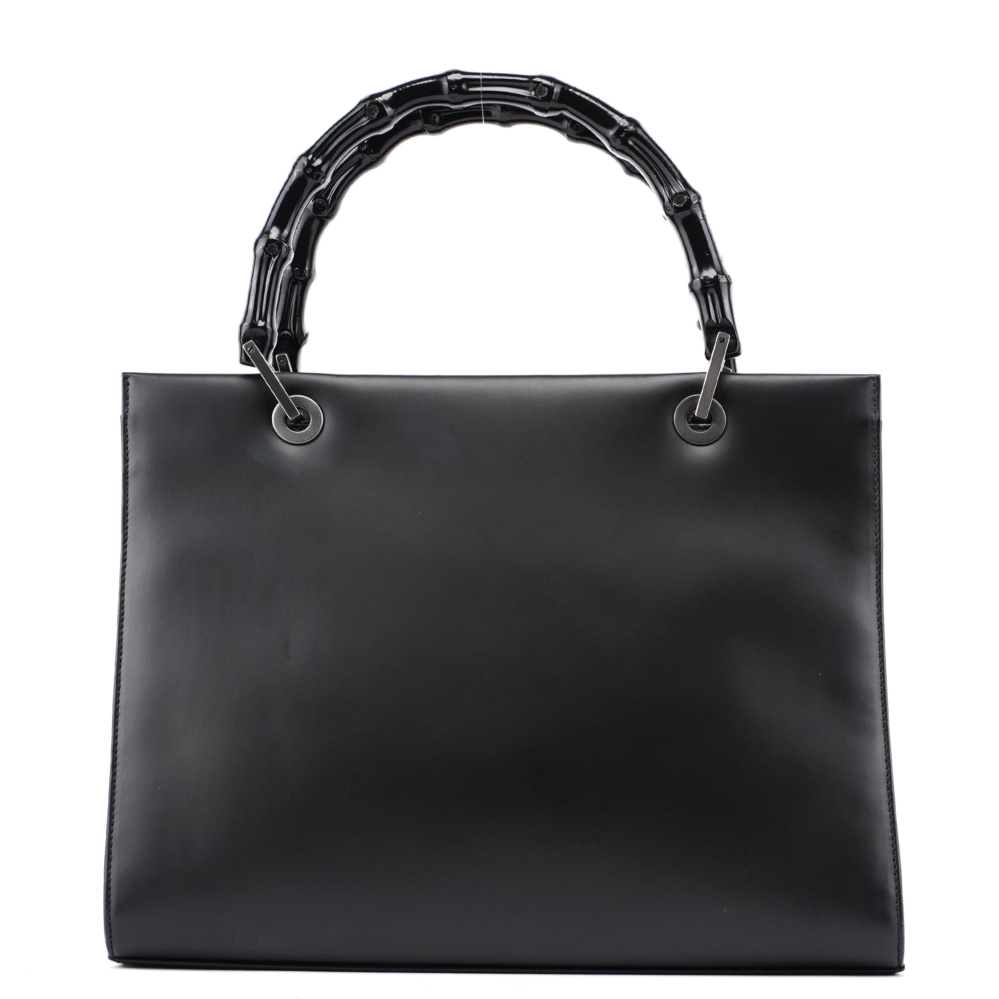 Gucci Matte Black Leather Bamboo Tote Bag