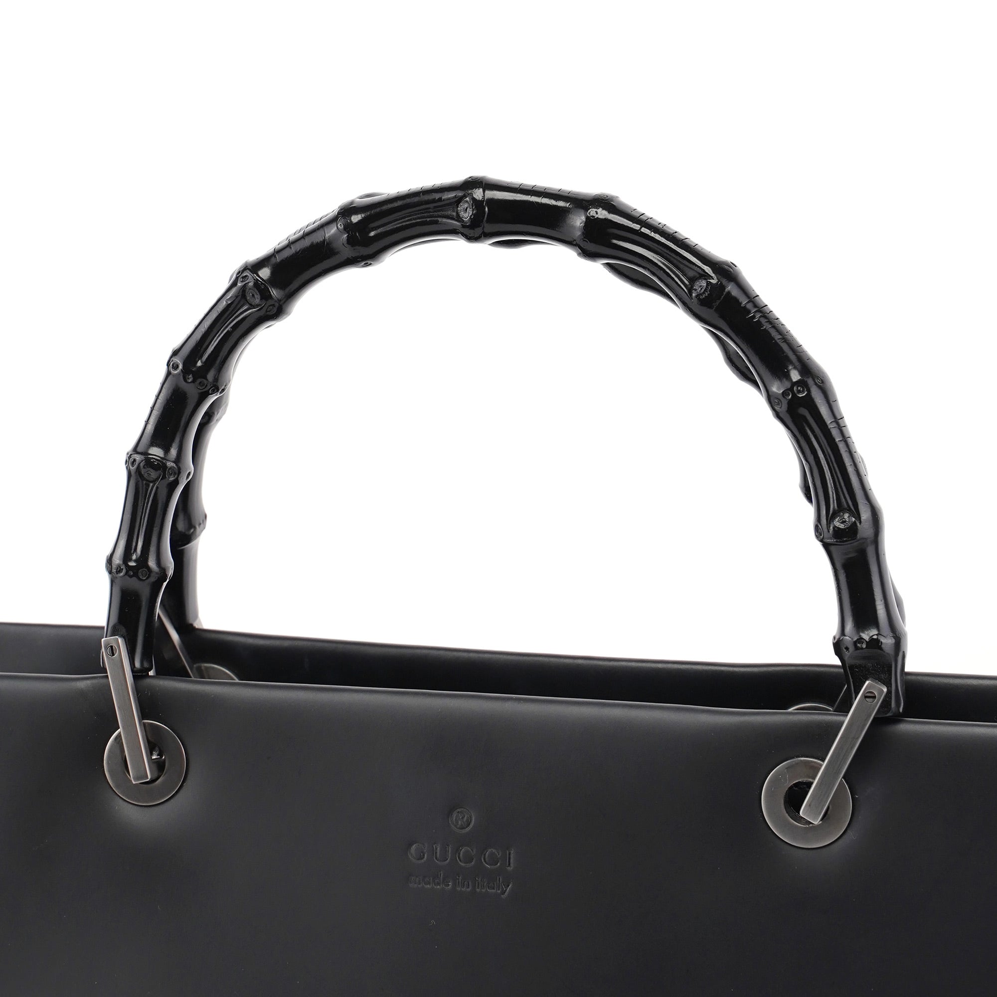 Gucci Matte Black Leather Bamboo Tote Bag