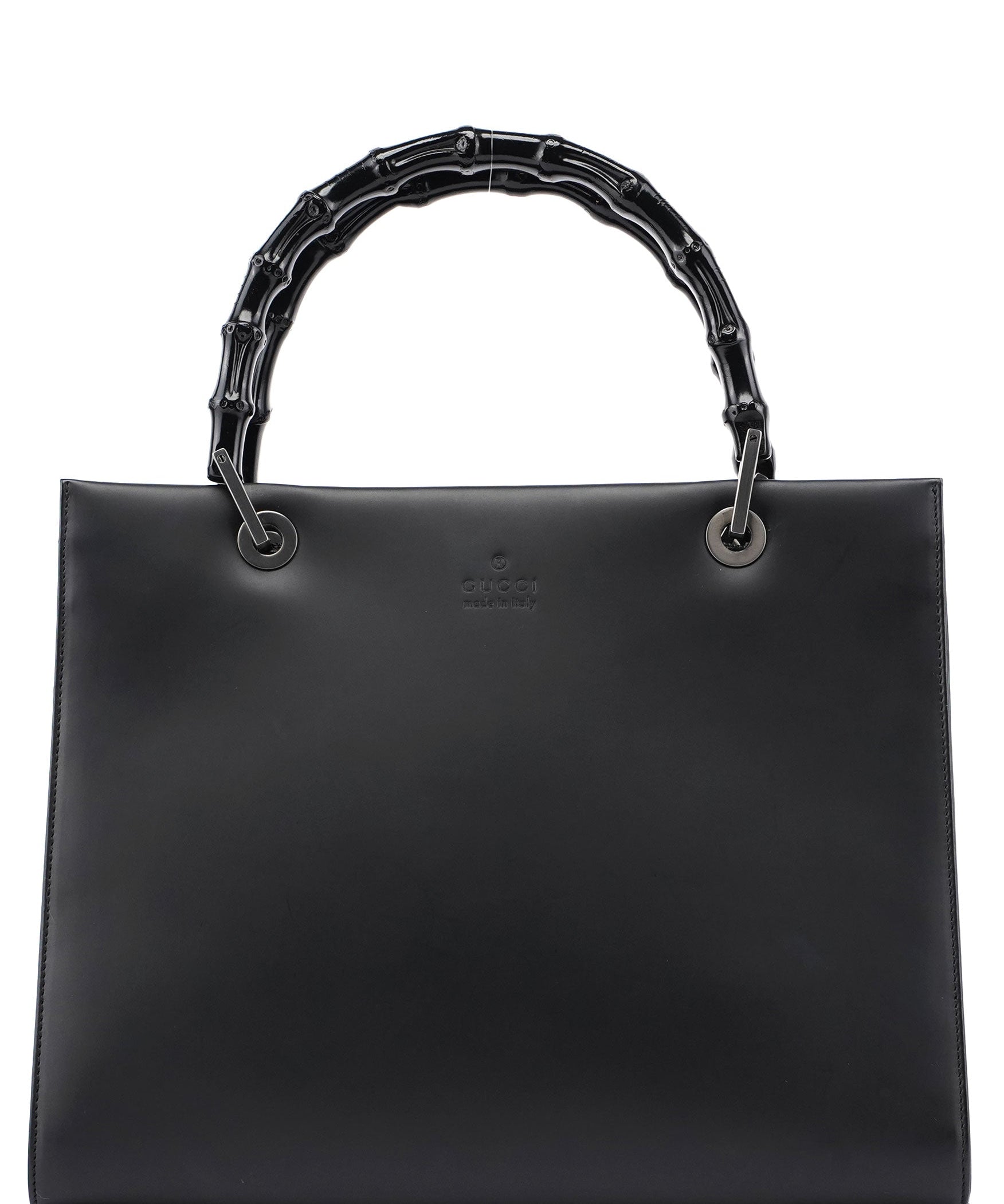Gucci Matte Black Leather Bamboo Tote Bag
