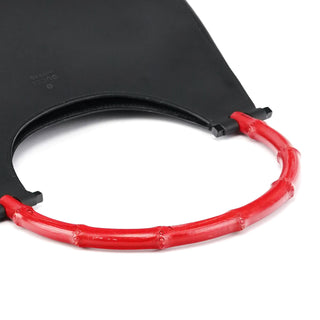 Gucci Matte Black Red Bamboo Shoulder Bag