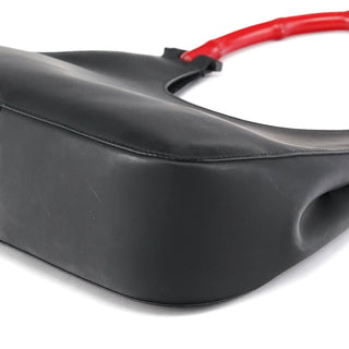 Gucci Matte Black Red Bamboo Shoulder Bag