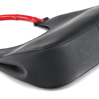 Gucci Matte Black Red Bamboo Shoulder Bag
