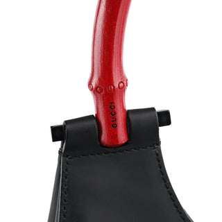 Gucci Matte Black Red Bamboo Shoulder Bag
