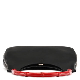 Gucci Matte Black Red Bamboo Shoulder Bag