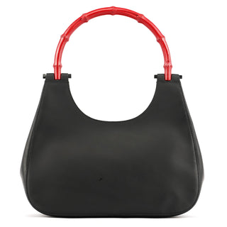 Gucci Matte Black Red Bamboo Shoulder Bag