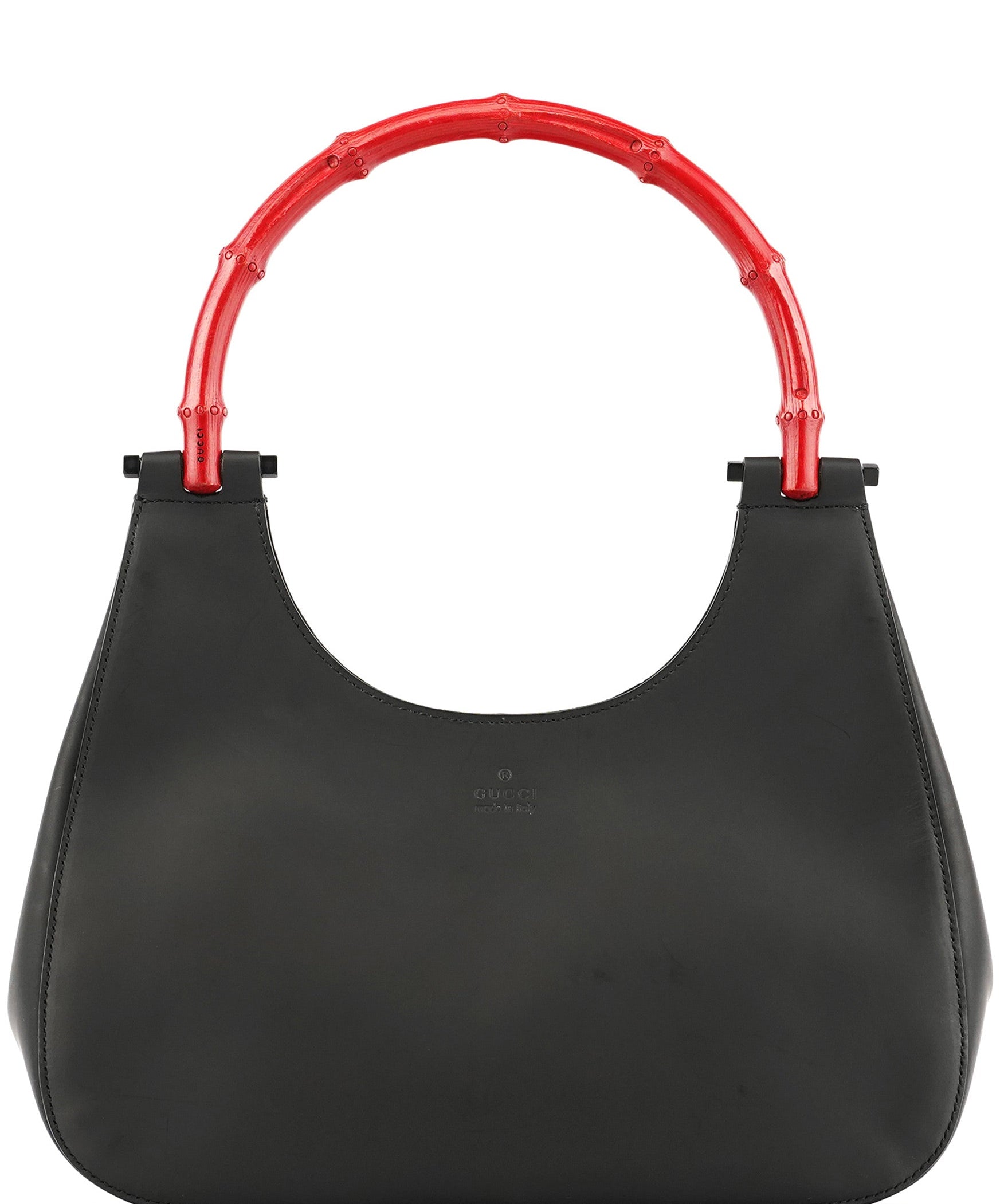 Gucci Matte Black Red Bamboo Shoulder Bag