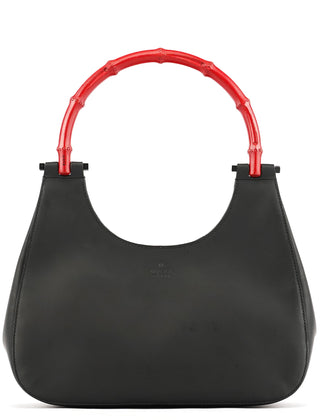 Gucci Matte Black Red Bamboo Shoulder Bag