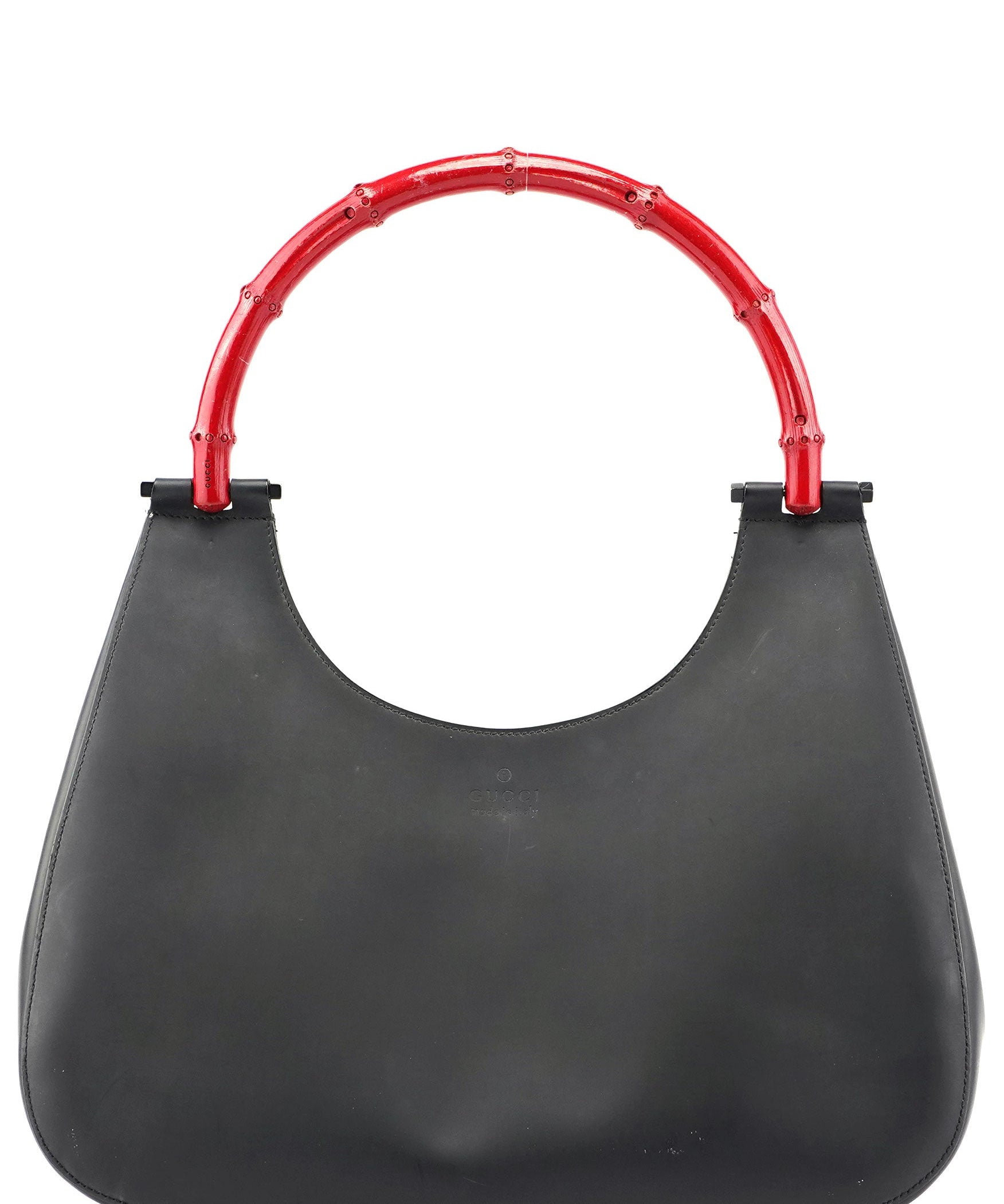 Gucci Matte Black Red Bamboo Shoulder Bag