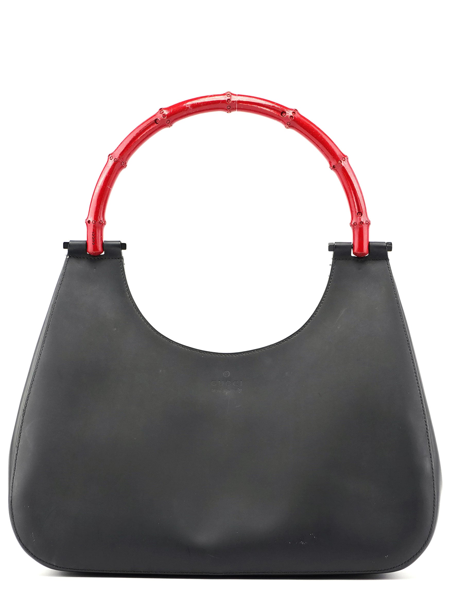 Gucci Matte Black Red Bamboo Shoulder Bag